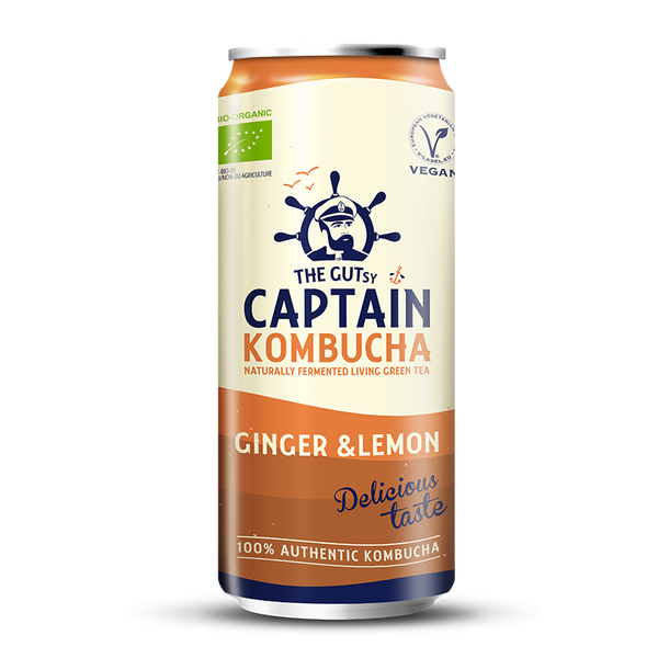 Lata de kombucha GUTsy Captain gengibre e limão 250 ml