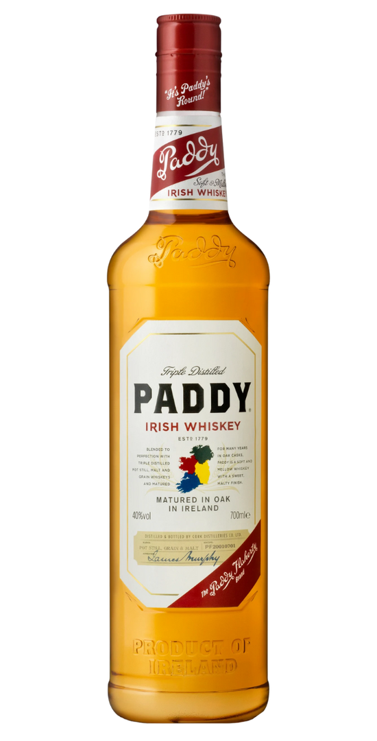 Garrafa de Paddy Irish Whiskey, blended irlandês, 70 cl