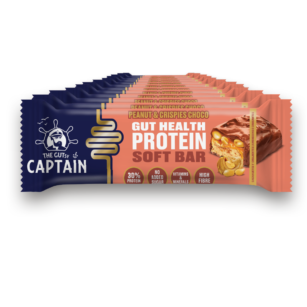 Barras proteicas GUTsy Captain de chocolate com amendoim
