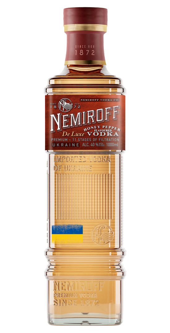 Garrafa de Nemiroff De Luxe Honey &amp; Pepper, vodka ucraniana de mel e pimenta, 70 cl