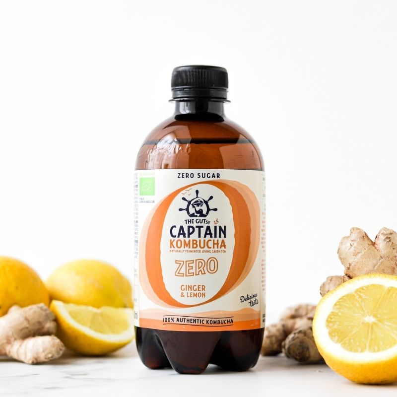 Garrafa de kombucha GUTsy Captain Zero Gengibre e Limão 400 ml