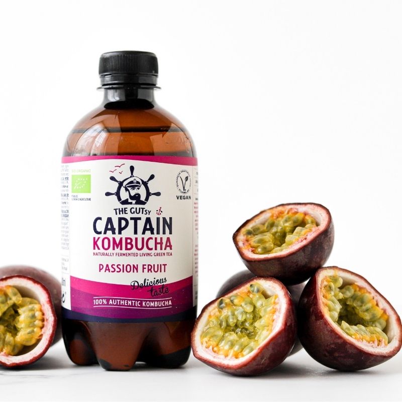 Garrafa de kombucha GUTsy Captain de maracujá 400 ml