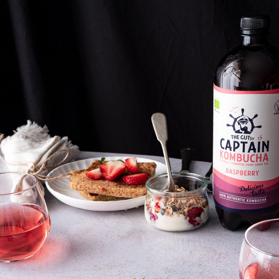 Kombucha GUTsy Captain framboesa em formato família de 1L