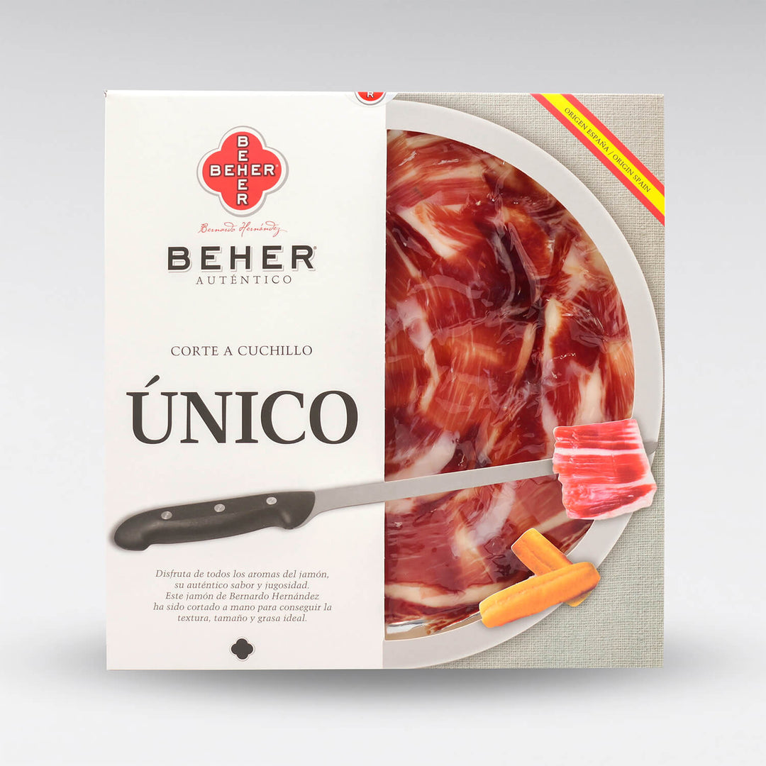 Presunto Beher Único 100% Ibérico Cebo De Campo Cortado À Faca 90 Gr