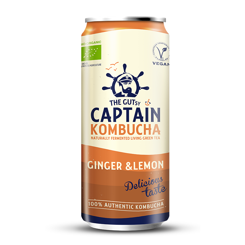 Lata de kombucha GUTsy Captain gengibre e limão 250 ml