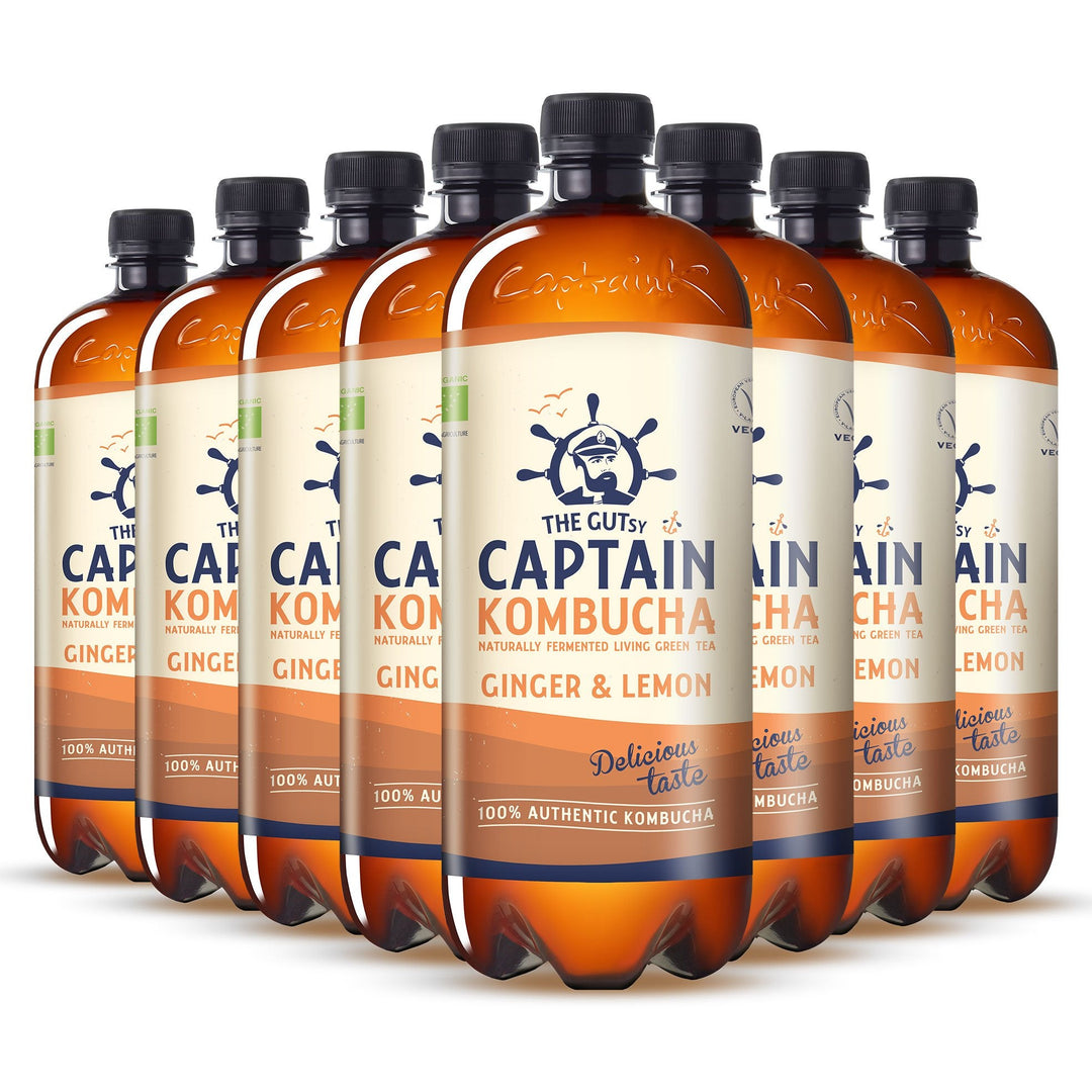 Garrafa de 1 litro de kombucha GUTsy Captain gengibre e limão