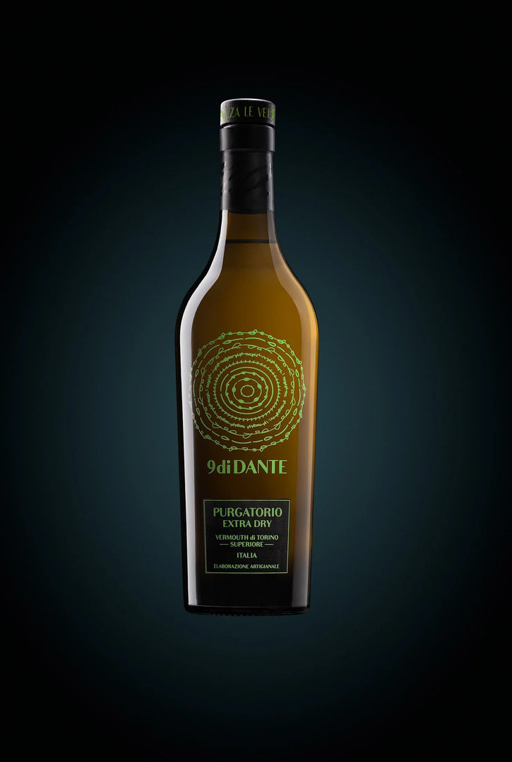 Garrafa de Vermute 9 di Dante Purgatorio Extra-Dry, vermute italiano de Torino, 70 cl