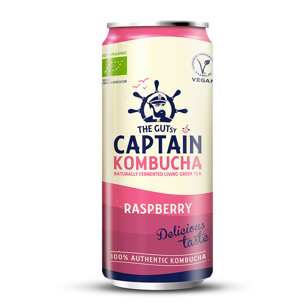 Lata de kombucha GUTsy Captain de framboesa 250 ml