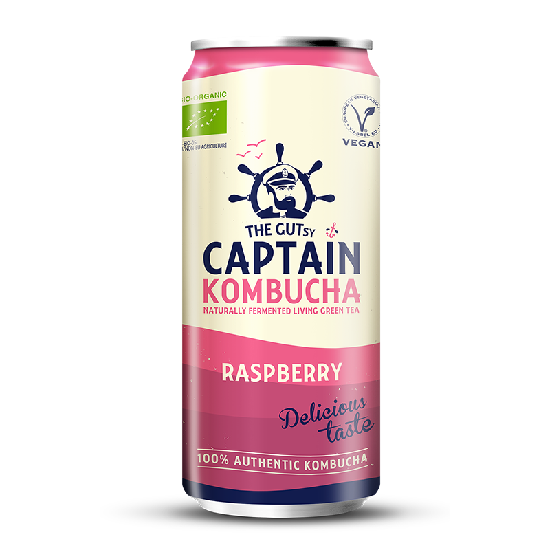 Lata de kombucha GUTsy Captain de framboesa 250 ml